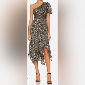 ASTR the Label Santorini Midi Dress in Black & Taupe Multi, Size XS